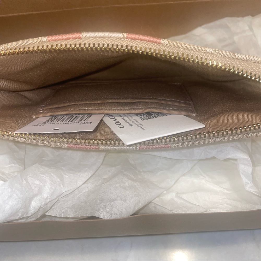 Coach Dempsey Lg Wristlet Signature Jacquard Beige w/Pink Stripe -Full Inclusion - Picture 7 of 9